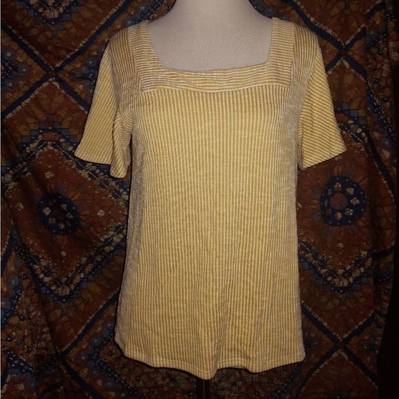 ANTHRO |W5| YELLOW & WHITE STRIPED TOP - Picture 1 of 5